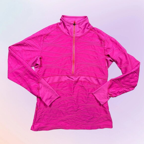 Title Nine Swift Half Zip Shirt Top Longsleeve Waves Texture Hot Pink Size Large - Picture 1 of 7